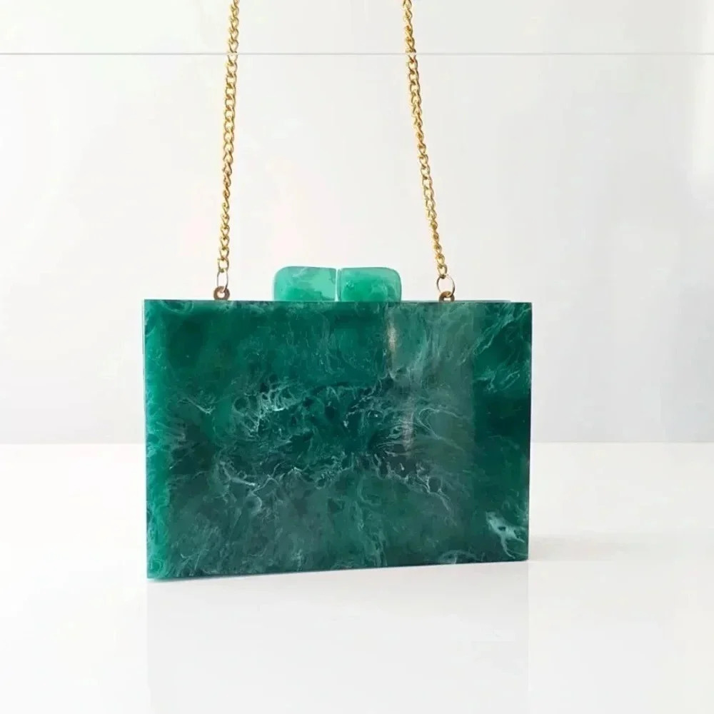 Ramla Resin Bag With Marble Finish Clutch - Emerald
